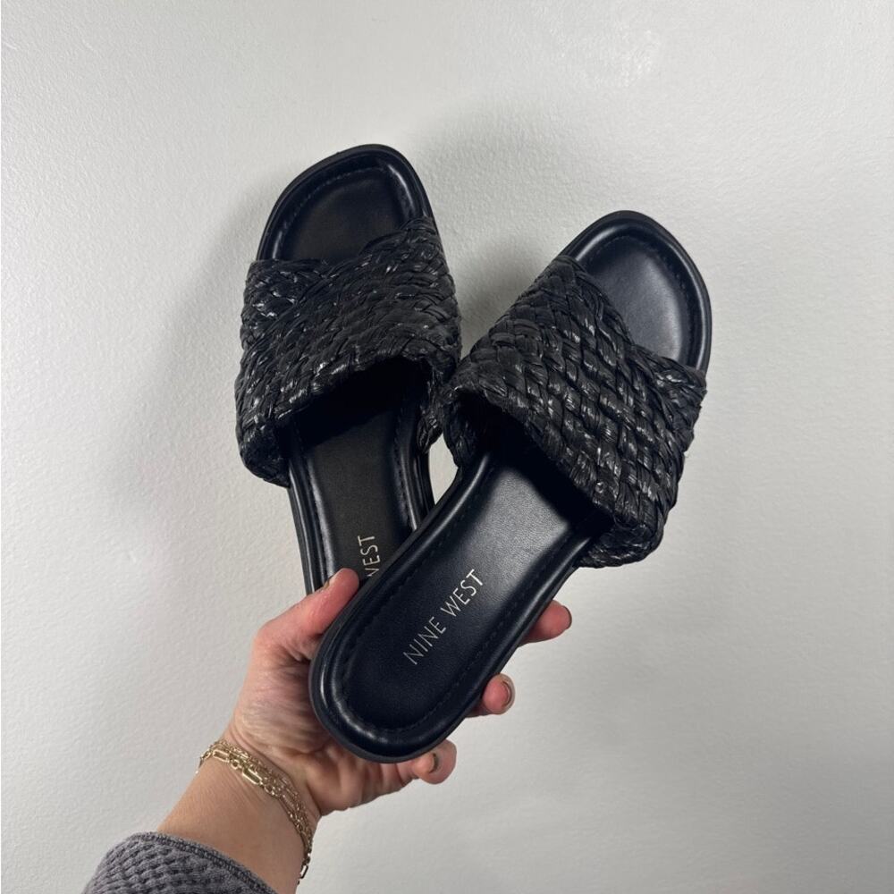 Nine West Havah Woven/Braided Women's Flat Slide Sandals in Black, Size 7